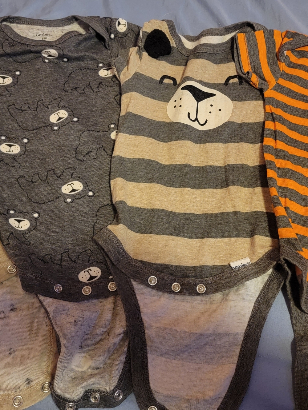 Gerber Gray, Tan & Orange Striped Bear Onesies - 4-Pack